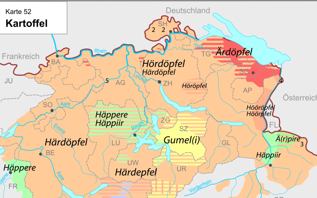 Christen et Al. 2013, Kleiner Sprachatlas der deutschen Schweiz (7. Auflage), Karte 52.